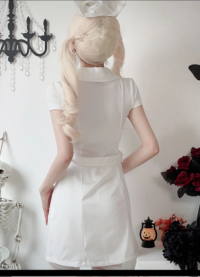 Sexy Nurse Cosplay Halloween Costumes for Women Multi Piece Set Fancy Party Anime Carnival Uniform Dress Vestidos Hat