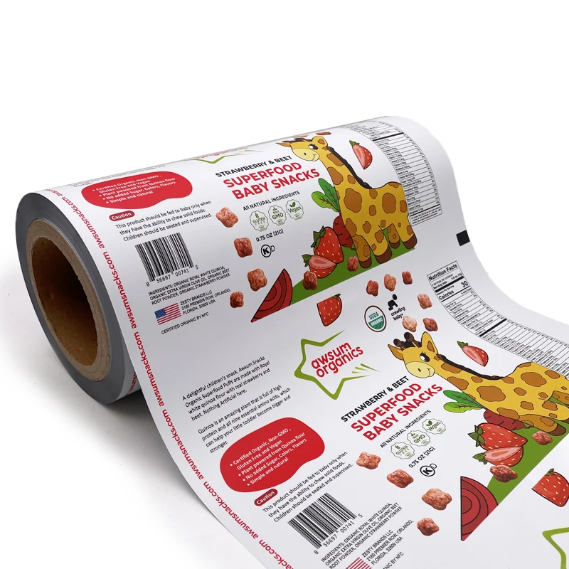 Manufacturer customize printing different flavors snack sachet packaging film roll auto packaging  machine sealing film