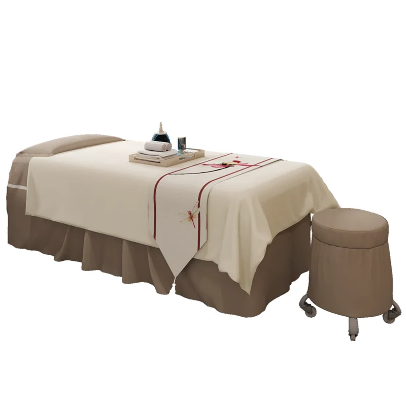 Spa Massage Table Elastic Fitted Flat Bed Sheet 4pcs Coffee color Soft microfiber massage table bed sheet cover set