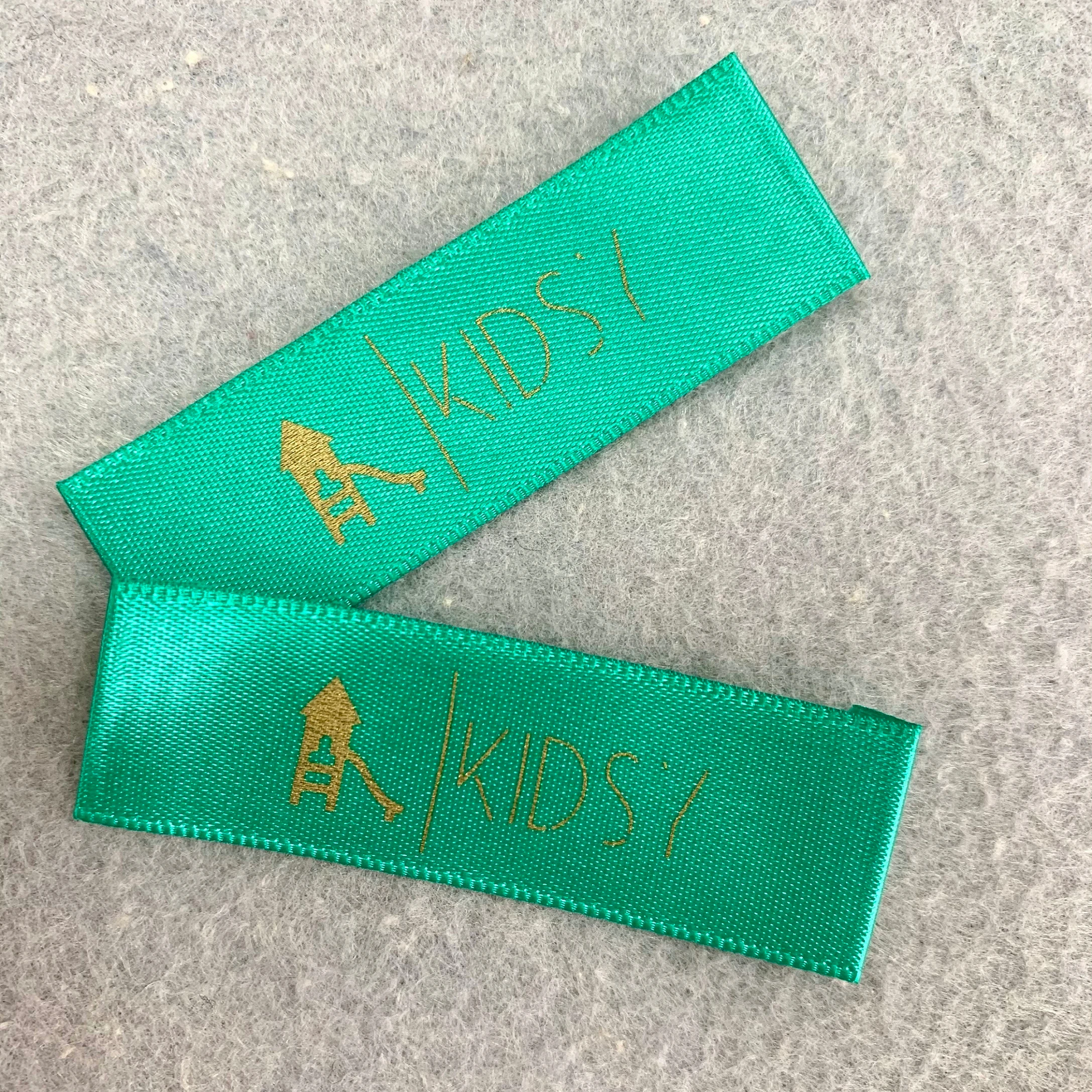 Custom Washing Label Logo Printing Clothing Label Shipping Mark Satin Green Label