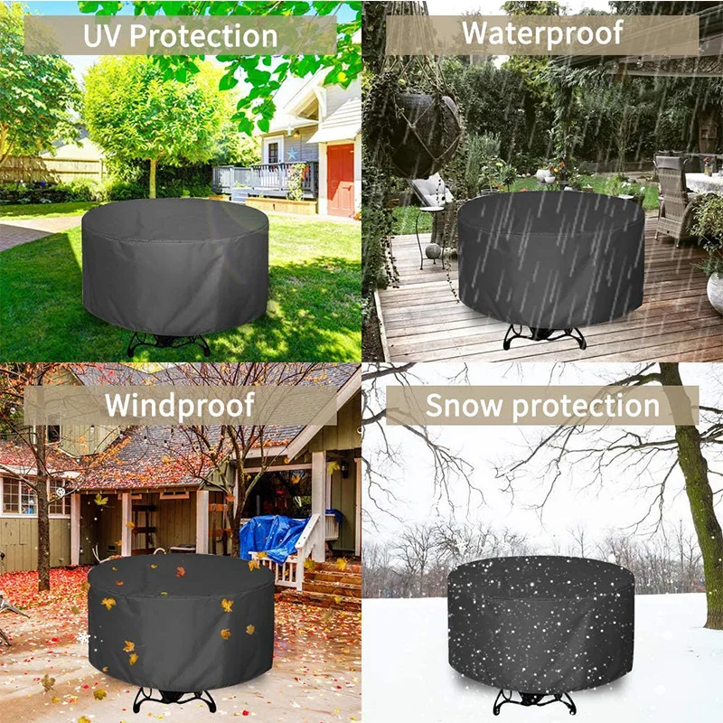 Round Outdoor Furniture Waterproof Cover 210D Oxford Fabric UV Protective Garden Round Table Chair Cover