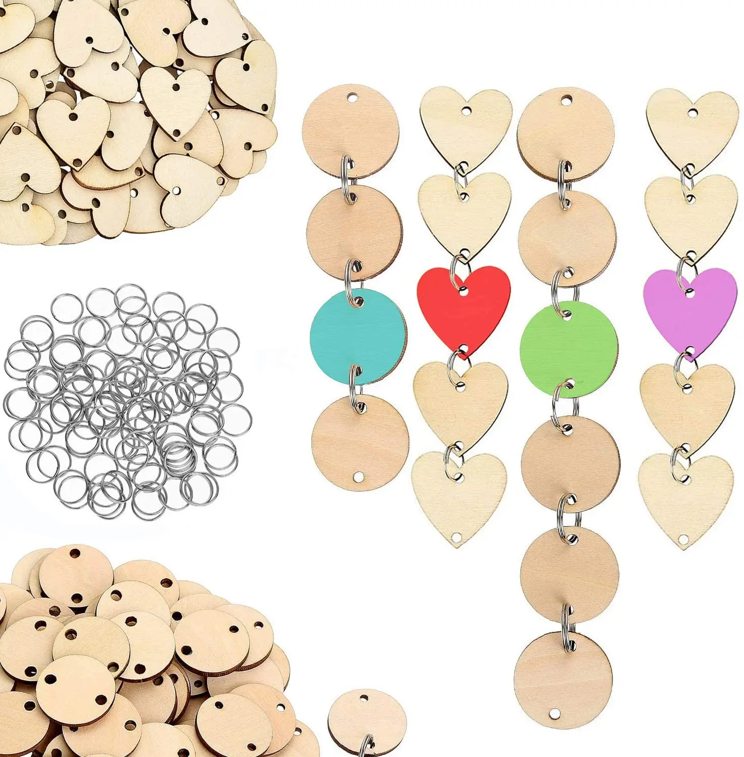 100pcs Round Wooden Circles Wood Heart Tags with Holes Birthday Board Tags Family Birthday Calendar Plaque Accessories