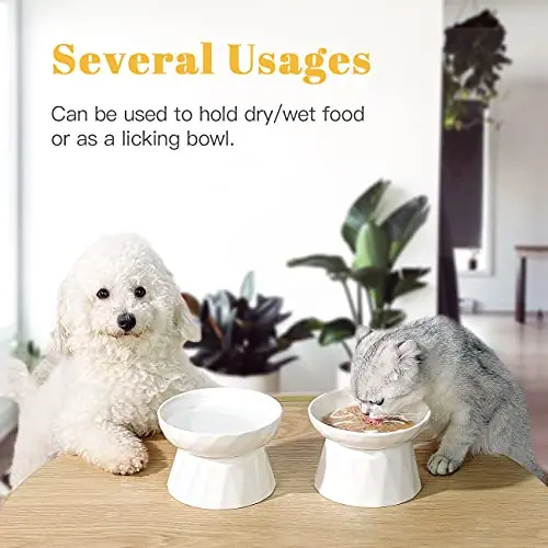 IKITCHEN Dry Wet Food Water Bowl for Cats Dogs Small Elevated Pet Bowl Slow Feeder Ceramic Slow Feeder Cat Bowls Slow Feeder