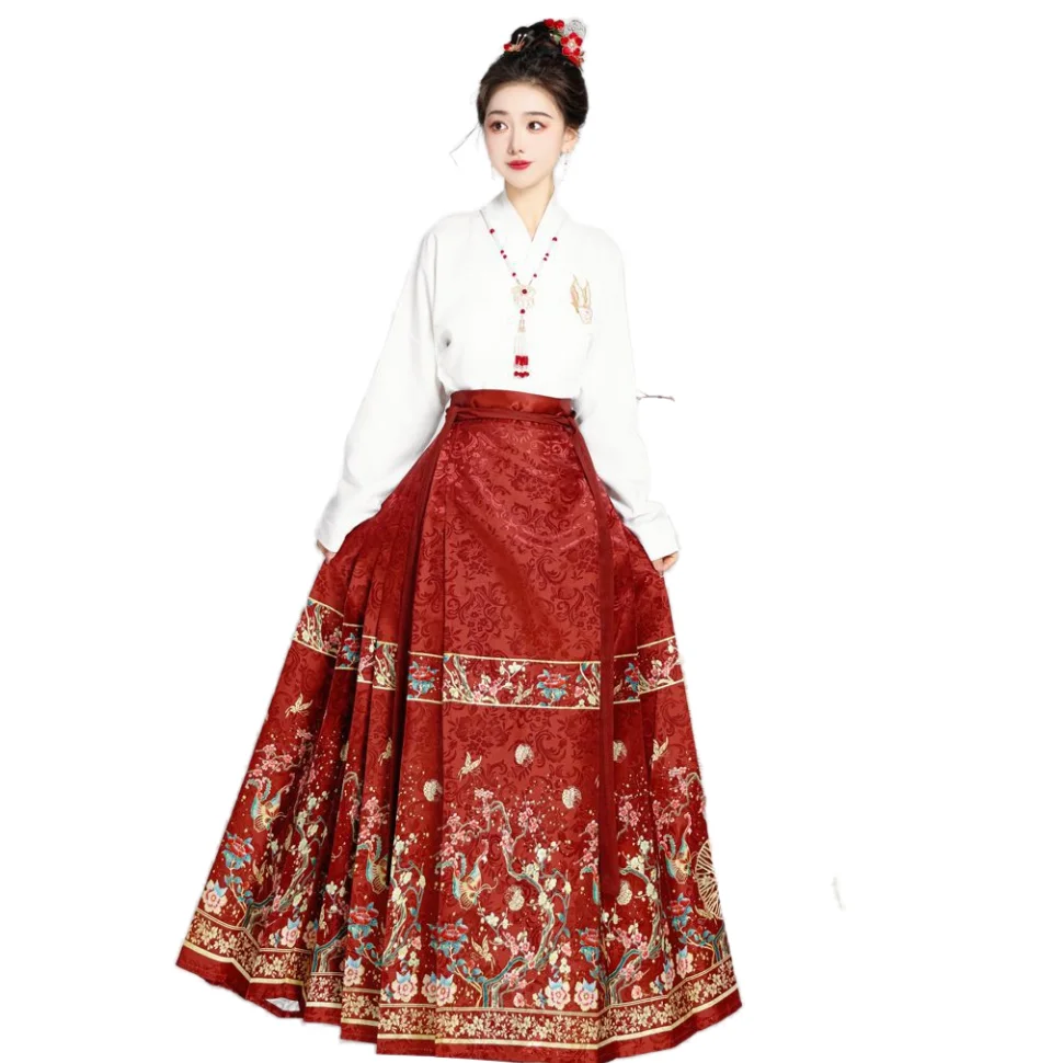 Универсальная женская повседневная одежда Hanfu, Новая повседневная одежда в китайском стиле, новая темная Жаккардовая юбка для похудения