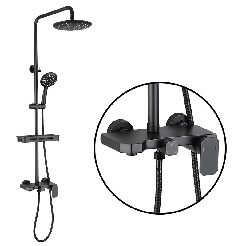 Cheap Stainless Steel 3-Way Bathroom Shower Mixer Faucet Black Finishing Shower Set with Bracket Shelf