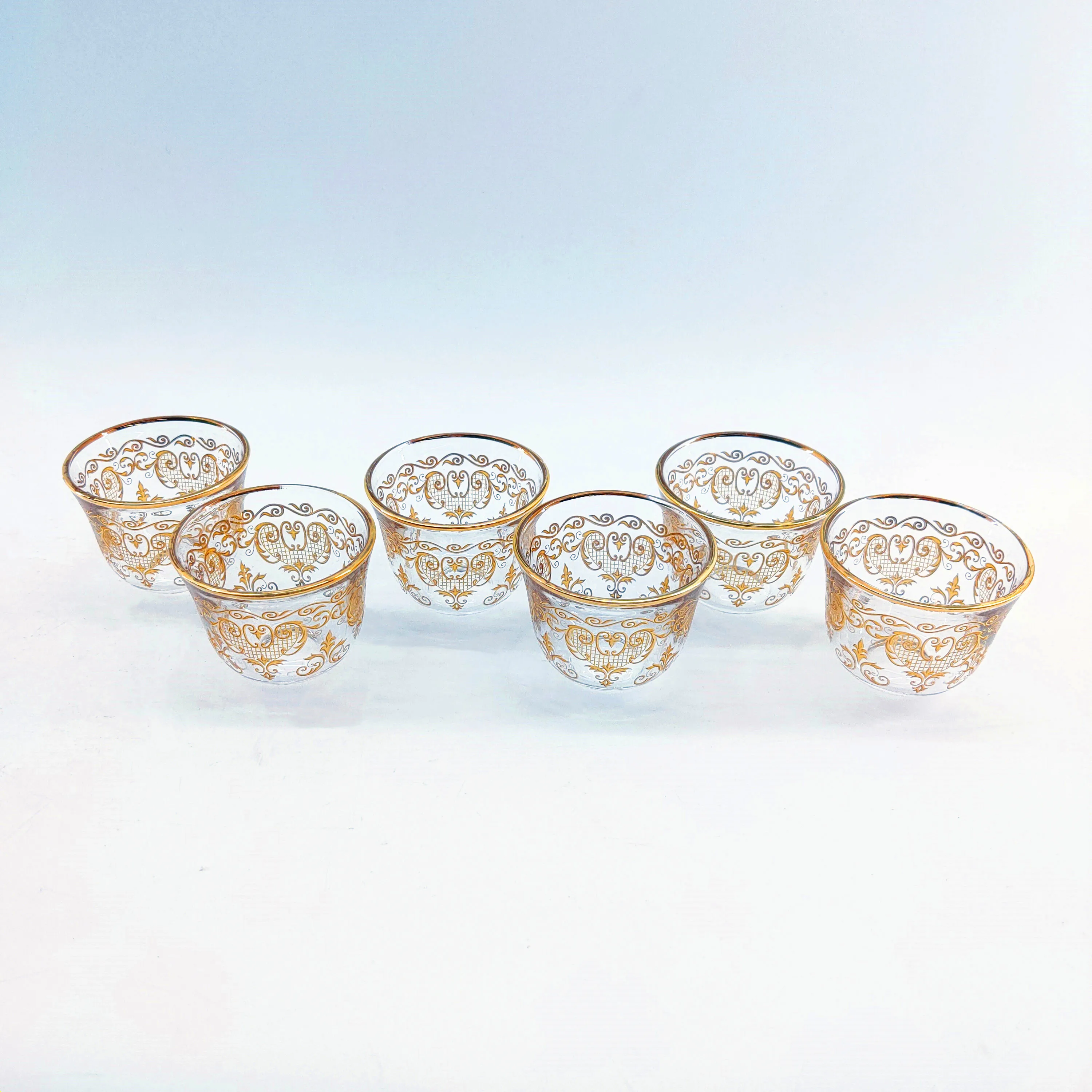China Manufacture of Eco-friendly Handmade Tea Cup Sets  and White Glass with Real Gold of Arabic Tea Cup Set