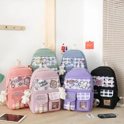 2023 Customized Hot Sale Backpack girl junior high school student schoolbag Korean style bag five sets of large capacity bag set