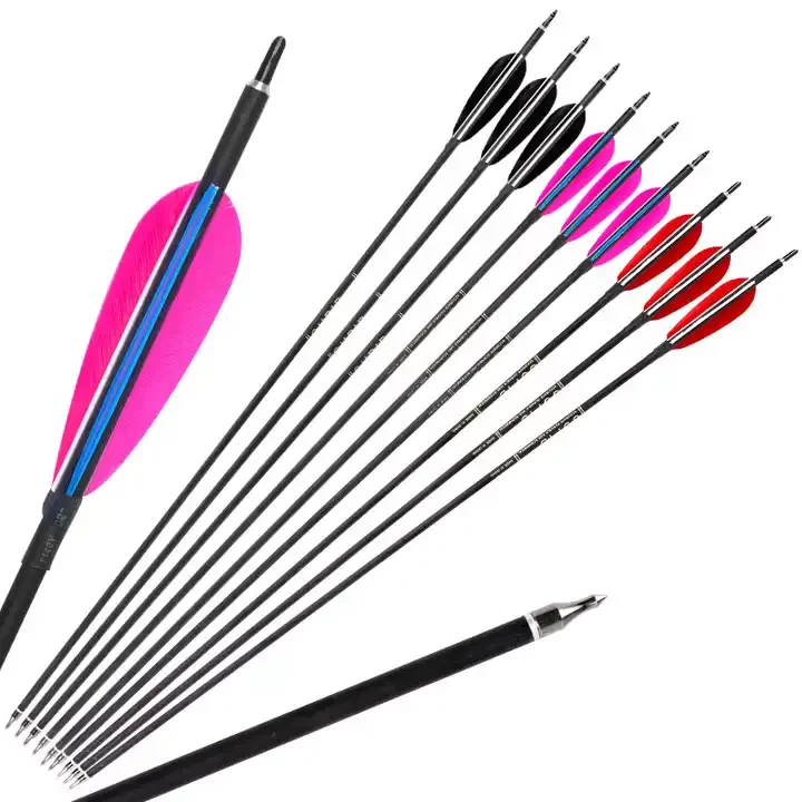 Archery compound bow hunting lightweight feather arrow mixed carbon real feather arrow for recurve bow