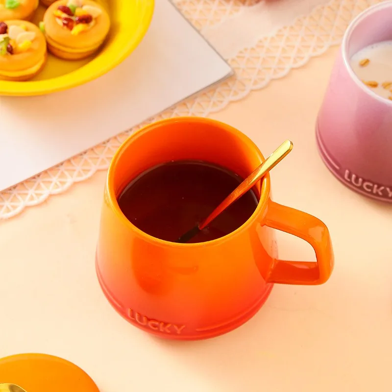 High quality custom logo business gift mugs colorful glazed porcelain mug cup set ceramic coffee mug with lid