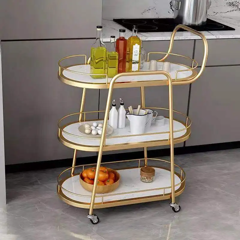  Modern style kitchen three-tier metal trolley Nordic food shopping Luxury household cosmetic with
