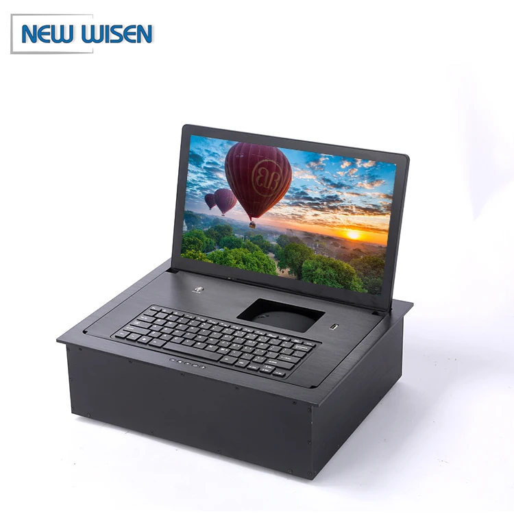 Aluminum alloy desktop mounted motorized flip up monitor lift with keyboard and mouse