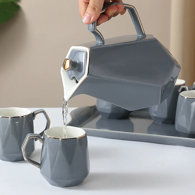 MAIMAI Home hotel restaurant use luxury gold rim afternoon tea pot tea cups set turkish green ceramic tea set