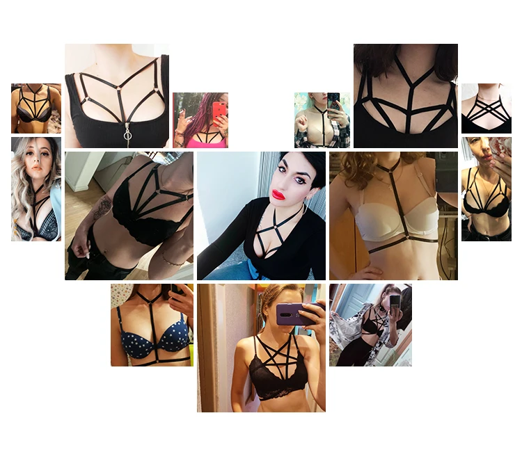 Wholesale Women Red Strap Body Harness Bra Soft Hole Tops Caged Bra Plus Size Sexy Bondage Lingerie Festival Punk Goth Rave