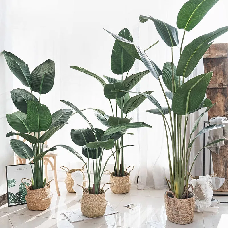 Senmasine Factory Custom Fake Banana Leaf Artificial Potted Tree Faux Birds of Paradise Plant for Home Indoor Decoration