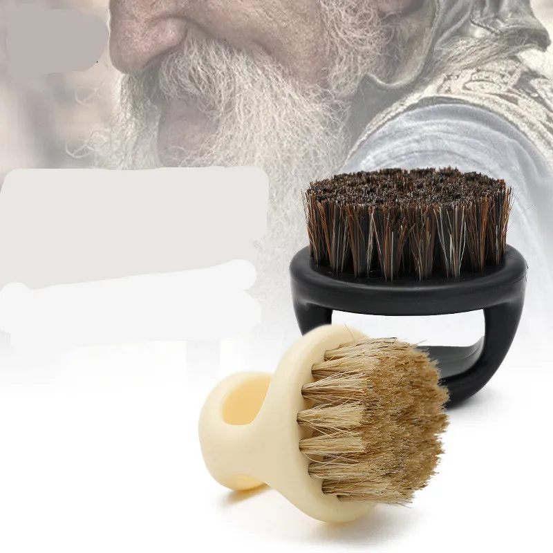 Men Shaving Face Hair Barber Cleaning Brush Black ABS Handle Boar Bristle Finger Beard Brush