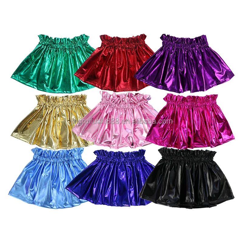 Boutique Kids Girls Pure Colors Pleated Skirts Multi Options Children Metallic Leather Skirt