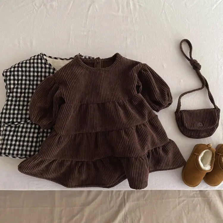 Girls Autumn Dress Kids Tiered Layered Clothes Party Cake Dresses for Baby Girl Sweet Cake Frock Toddler Cute Sundress