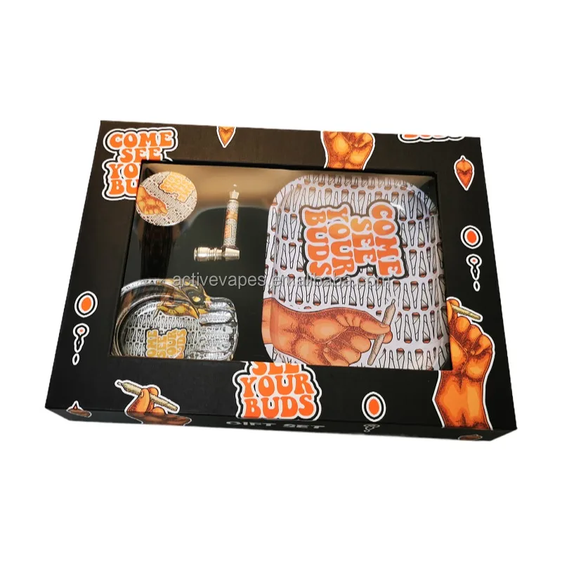 Factory Price Rolling Tray Bundle 4 In 1 Accessories Set Comes With Cigarette Tray Glass Ashtray Herb Grinder Metal Pipe
