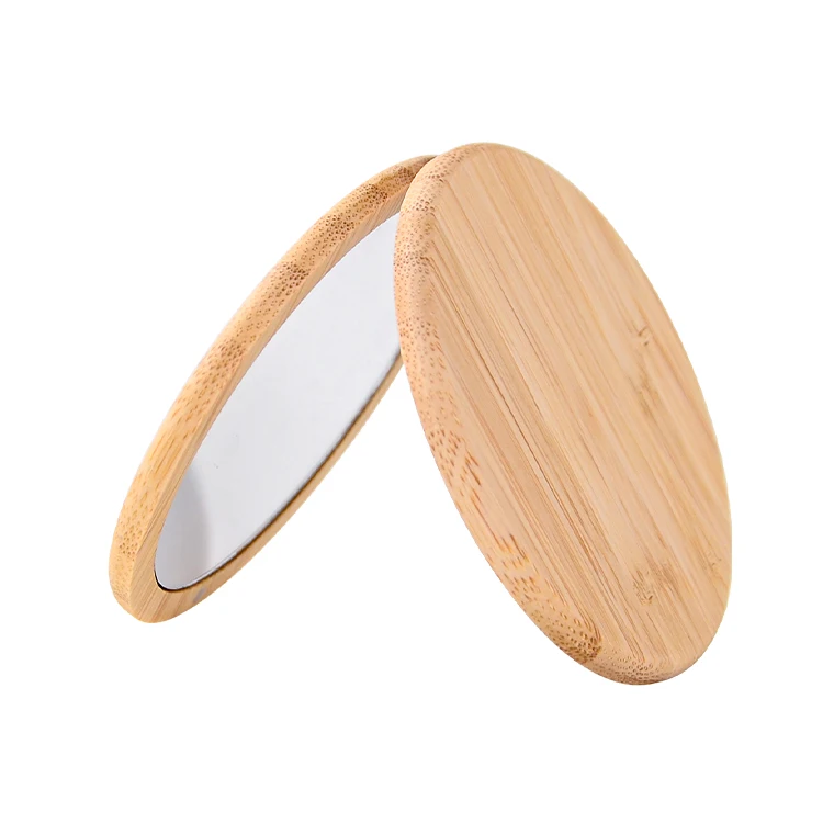 Hot Selling Eco-friendly Bamboo Mirror Round Design Pocket Makeup Hand Mirror For Girls Gift Beauty Cosmetic Tools