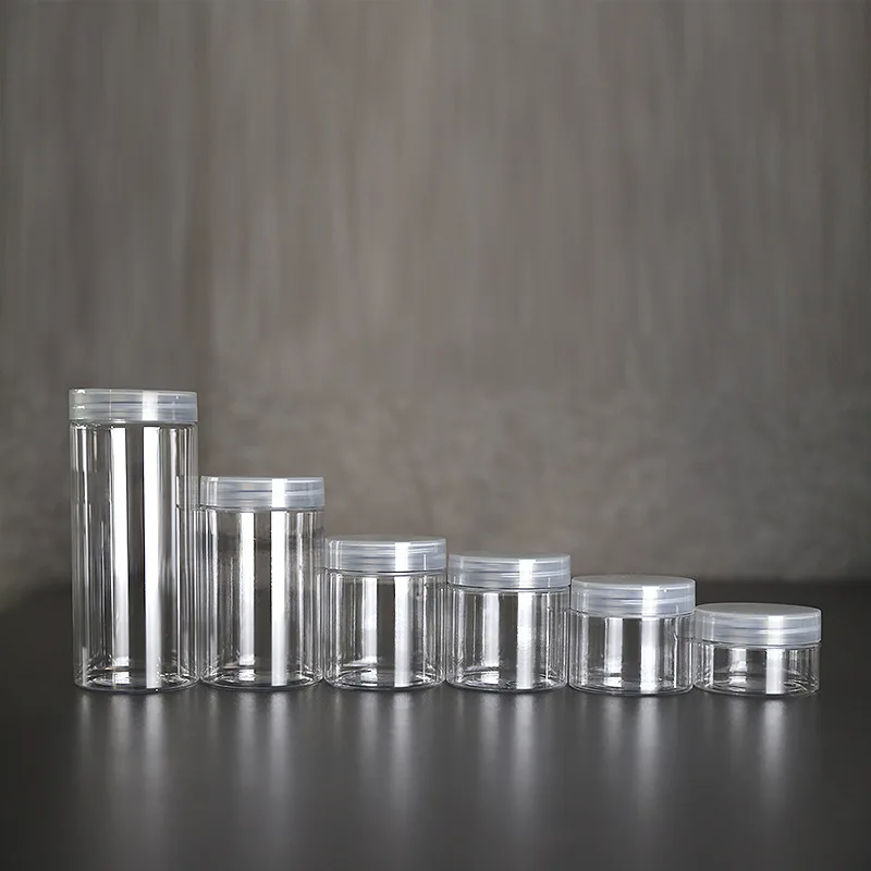 Round Plastic Jar with Screw Cap Wholesale Cosmetic Food Packaging  Cosmetic Cream Jar Food Storage Jar With Metal Aluminum Lid