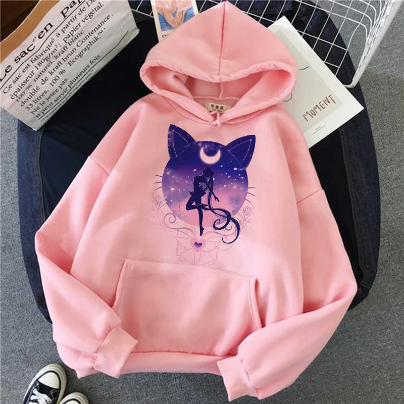 Sailor Moon Kawaii Anime Harajuku Hoodie Women Ullzang Cute Cat Cartoon Korean Style Sweatshirt 90s Fashion Graphic Hoody Female