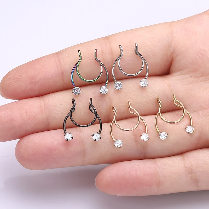 Factory Direct Sales Multi-color Rhinestone Fake Nose Ring Cuff Clip On Nose Rings Septum Nose Ring