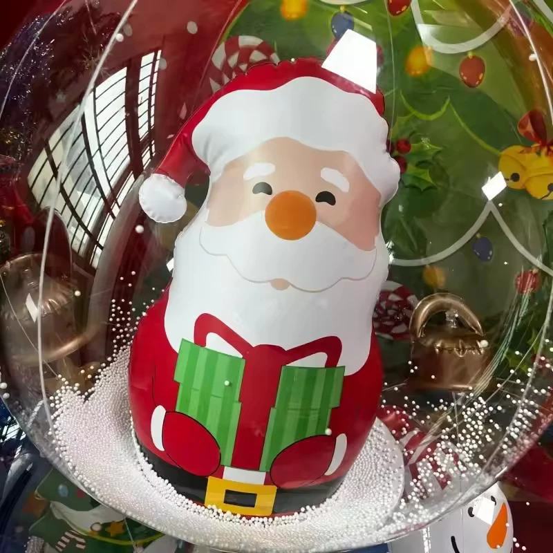Christmas Tree Santa Claus Snowman Inflatable Balloon With Led Light Outdoor Yard PVC Sphere Transparent Blow Up Christmas Ball