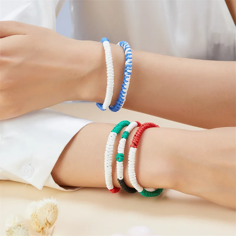 2024 New Handmade Palestinian Israeli Flag Weaving Bracelet Free Palestine Colorful Knot Adjustable Fashion Bracelet