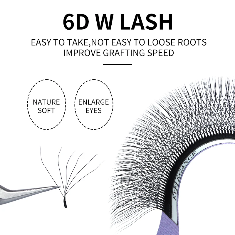 Private Label Korea Pbt Fiber 6D W Shape Lashes Extensions For Beauty Salon