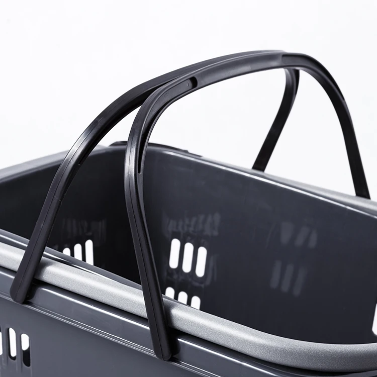 High Quality Luxury Medium Four Wheel supermarket Shopping Basket Aluminum Alloy Handle plastic basket