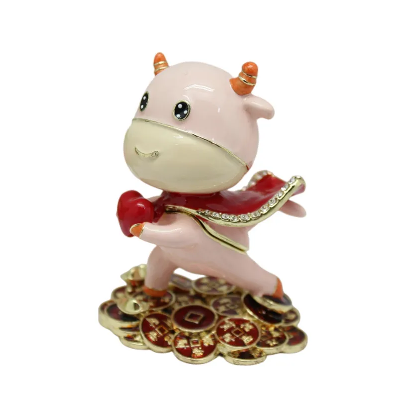 SHINNYGIFTS Pewter Enamel Cute OX macaron Trinket Box Jewelry Gift Box Christmas Gift Box