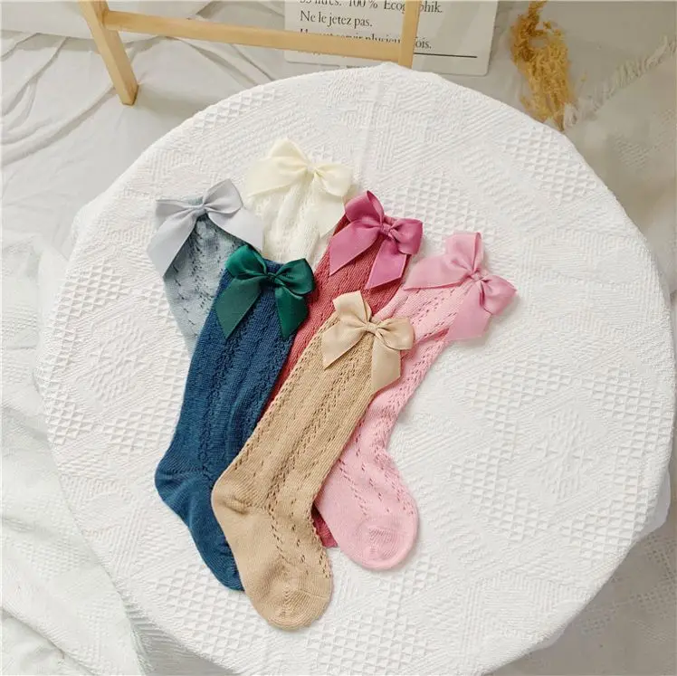 
lyc-3819 Baby Summer Clothing New Kids Toddlers Girls Big Bow Knee High Long Soft Cotton Lace Baby Socks Bowknot Cotton Socks 