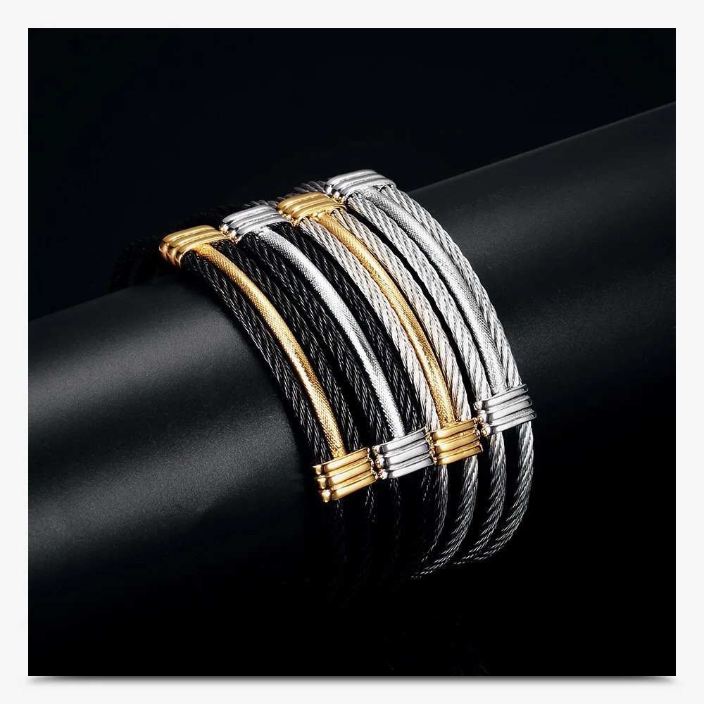 316 L Stainless Steel Chunky Two Tone Twisted Wire Cuff Bracelet  Jewelry Men Non Tarnish Waterproof Cable Cuff Bangle Bracelet