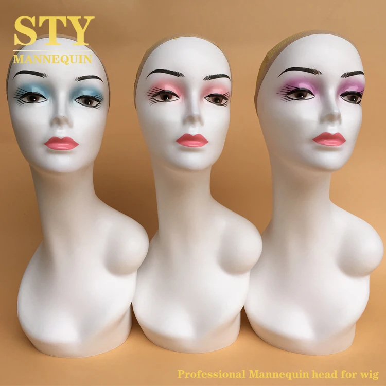 Wholesale mannequin head and stand realistic smiling head shoulder female women model african mannequin head