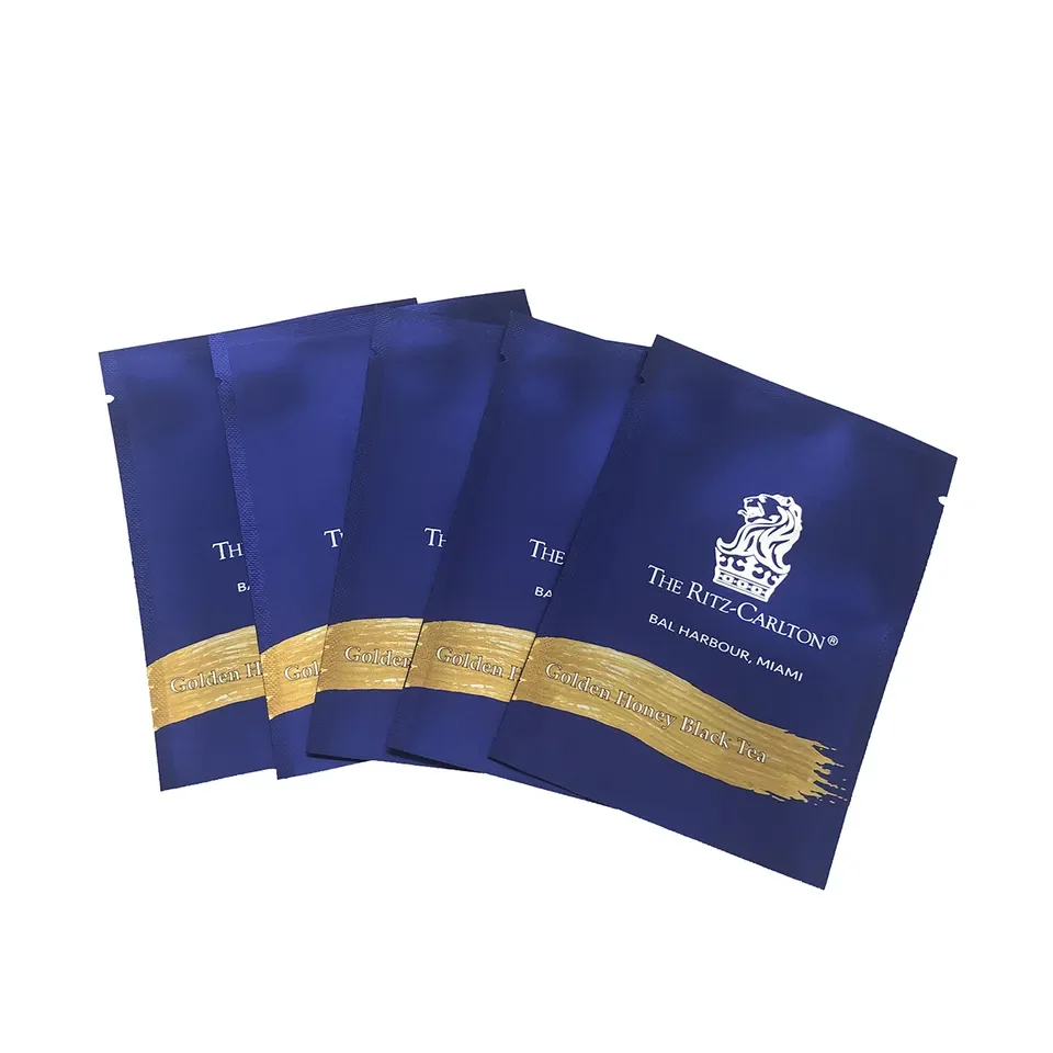 Custom mylar bags printing 3-side heat seal tea bag small pouch coffee sachet packaging