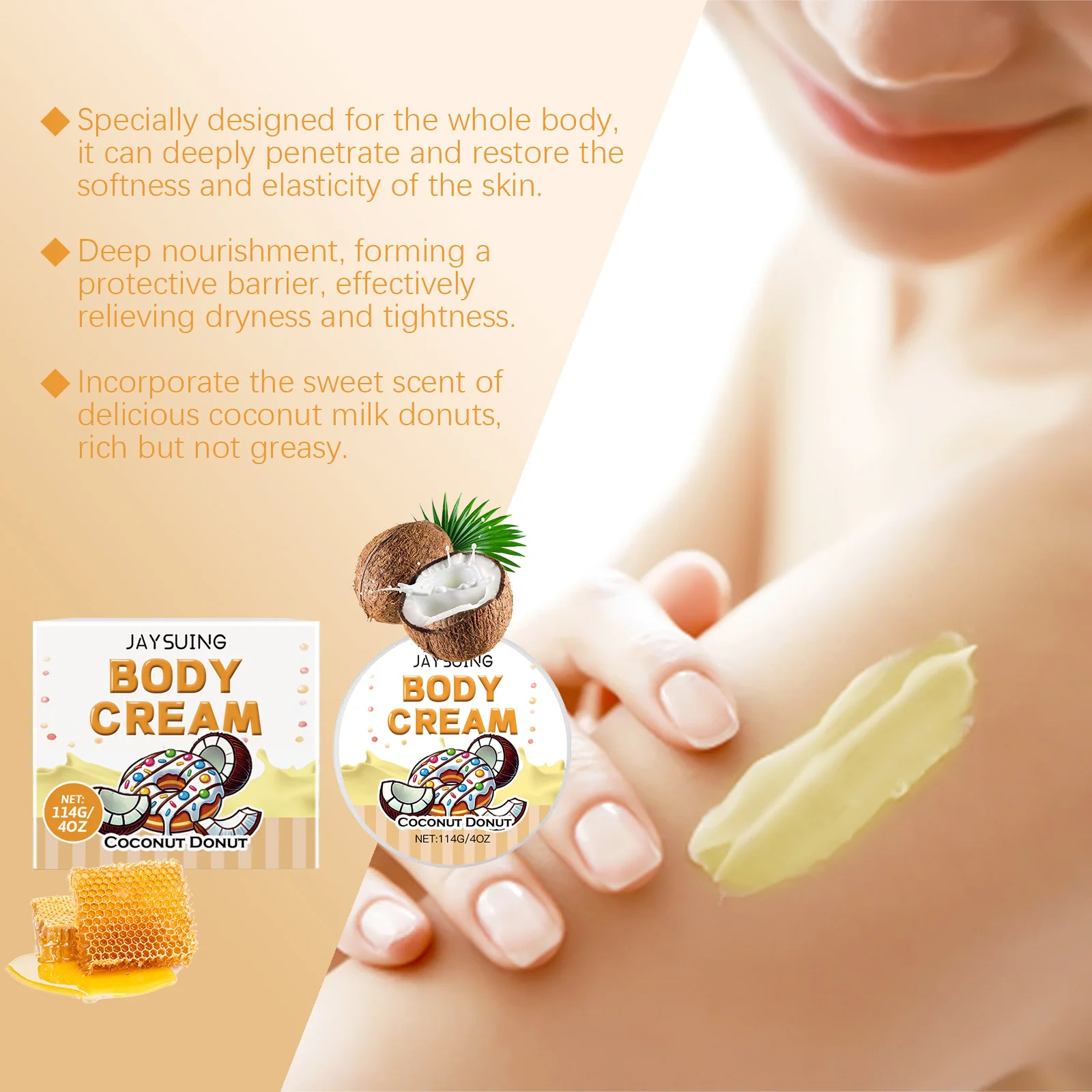 JAYSUING Skin Bleaching Body Lotion Coconut Care Moisturizing Instant Lightening Whitening Cream