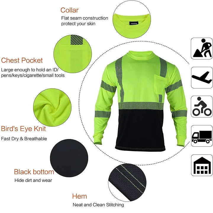 Customized Logo ANSI Class 2 Shirt Work Wear Long Sleeve Reflective Mens Safety Shirts