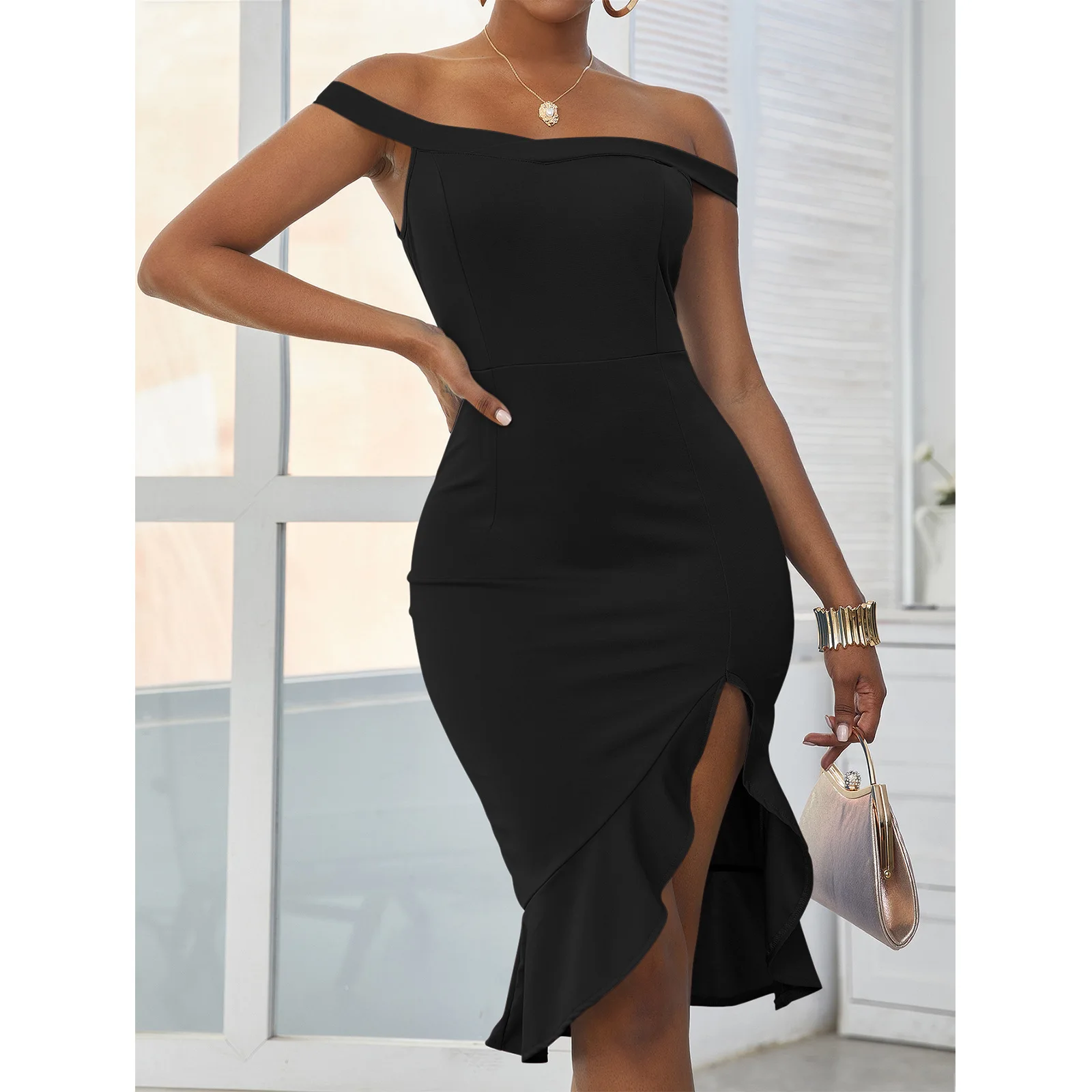 Wholesale 2022 Ladies Party Club Sexy Casual Dress Women Strapless Bodycon Elegant Bridesmaid Hollow Out Midi Short Dresses