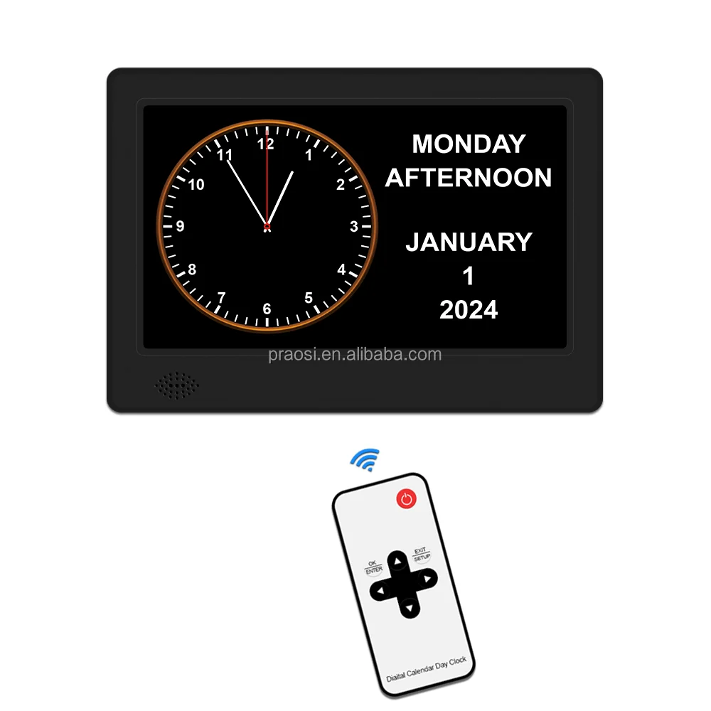 2024 Pros China hot sales remote control wall mount 7 inch Auto Dimming Digital Alzheimer Clock Alarm For Dementia Memory Loss