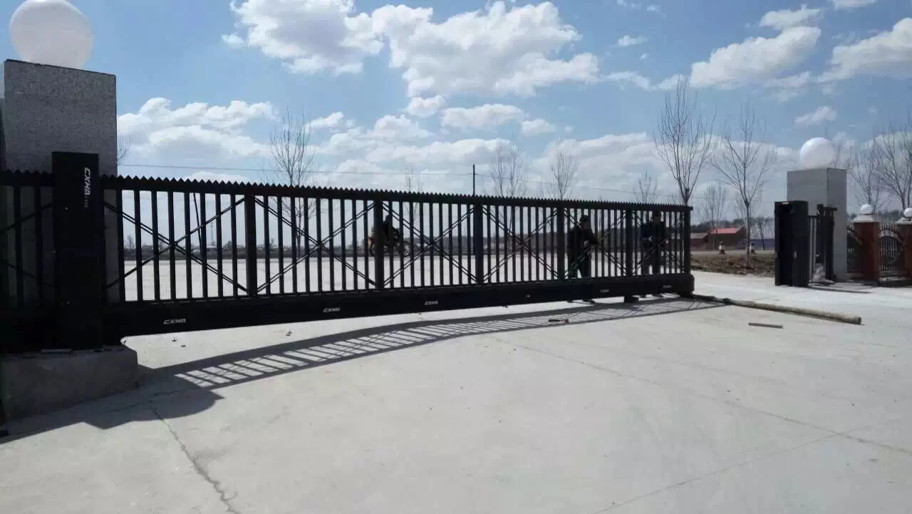 steel welded main gate railing simple design in pakistan iron mesh fence gate with control board photocell pass system