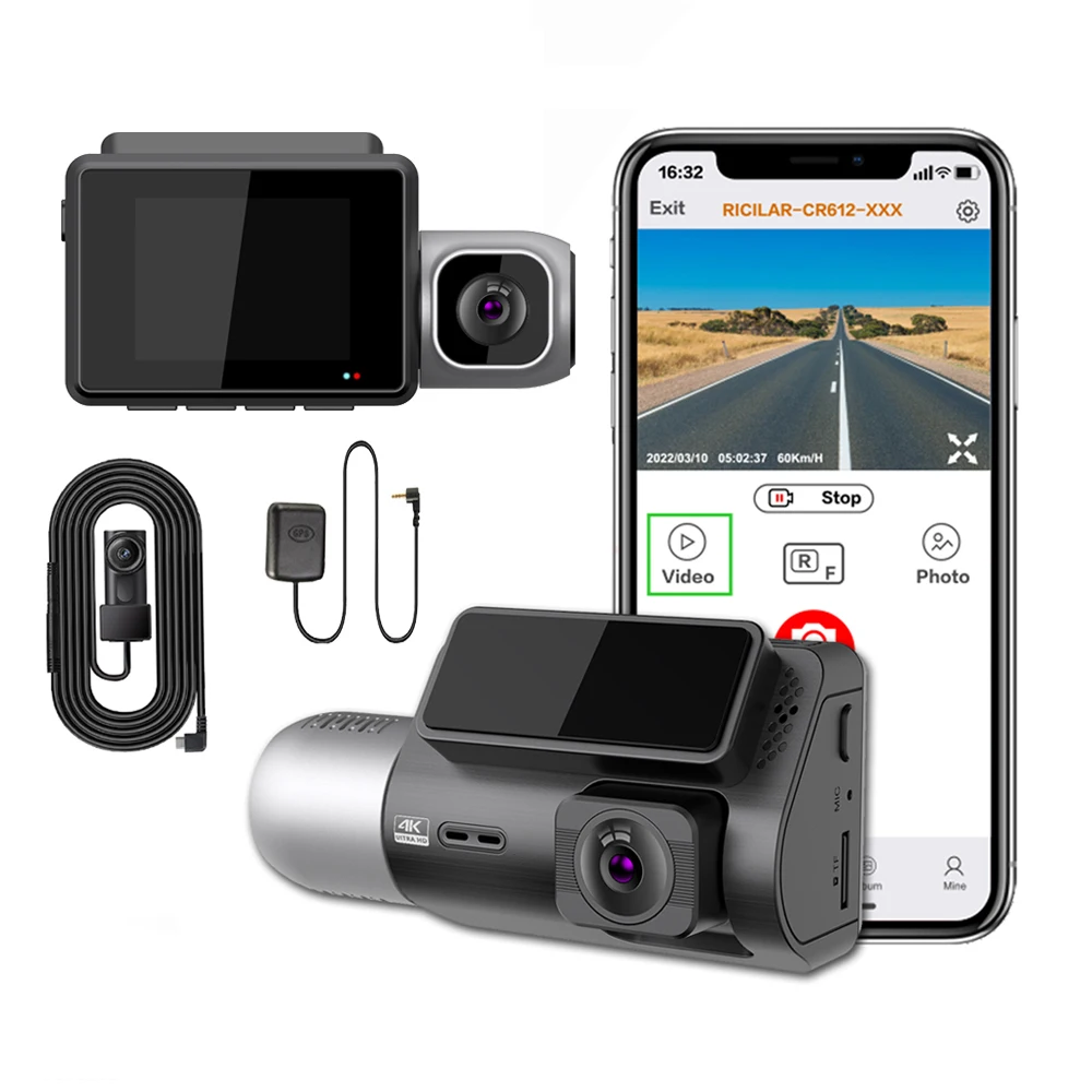 Wide Angle Novatek96670 Full HD Sony IMX335 Sensor Three Ways Car Dashboard Camera 24 Hours Security Guard Camcorder 4K+1080P+2K