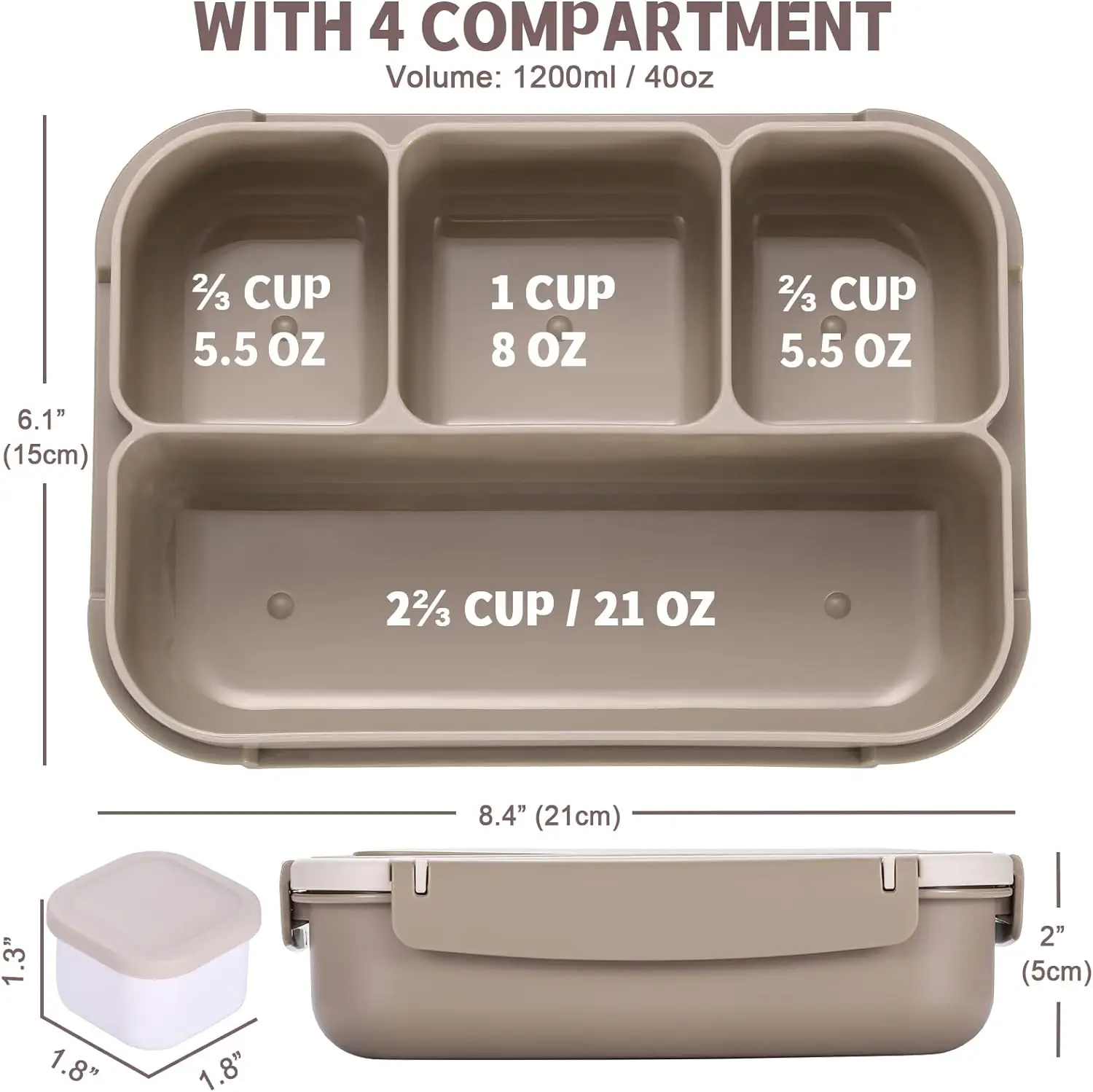 Bento Box Adult Lunch Box Containers for Adults  4 Compartments, Lunchable Food Container Microwave & Dishwasher Safe