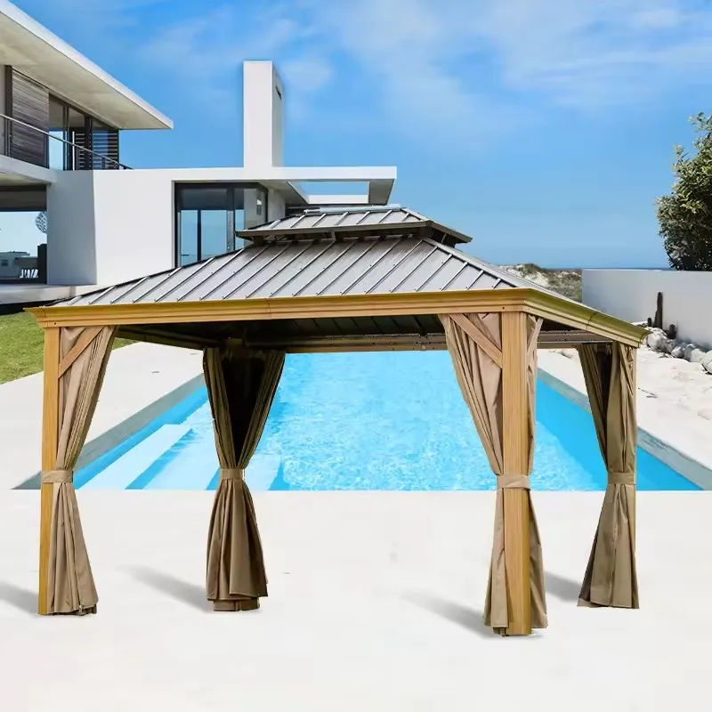 Cedar Wood Gazebo With Metal Roof Wood Gazebo Outdoor Luxury Pavilion Pergola Gazebo Double Roof