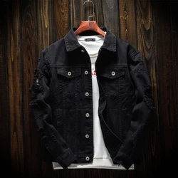 Mens Denim Jean Jacket Trendy Fashion Ripped Denim Male Streetwear Jackets Cowboy Coats