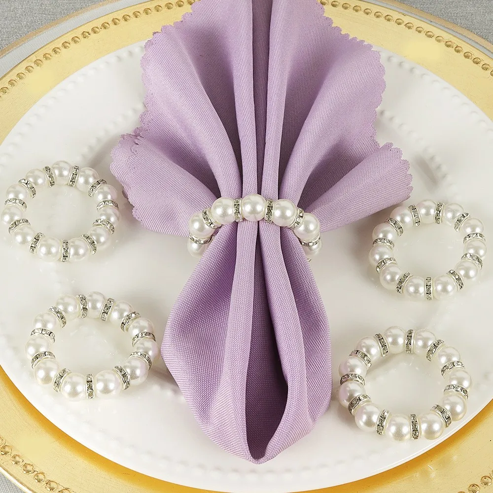 Wholesale handmade beaded pearl Valentine napkin ring DIY napkin buckle paper towel ring table cloth buckle
