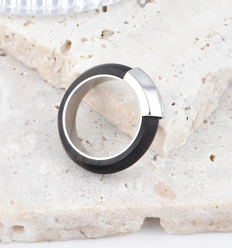 CC Jewelry Chunky Mixed Unisex Finger Rings Classic Retro Couple Wedding Rings Brass Black Ebony wooden Rings