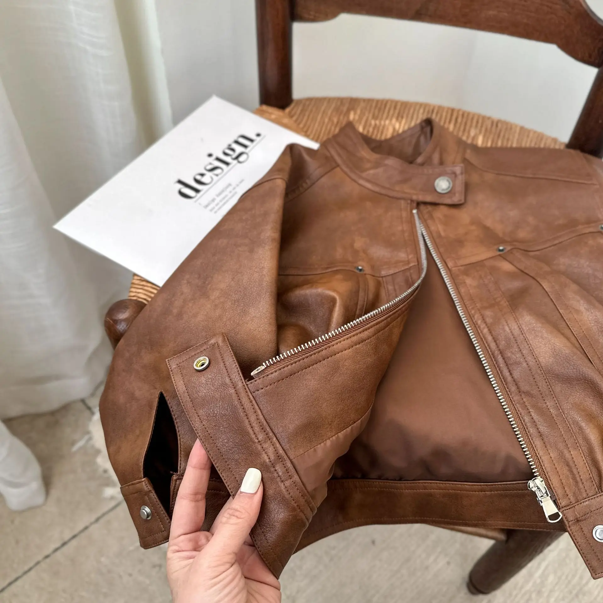 spring autumn children PU leather jacket infant toddler kids boy girls clothing solid brown beige coat