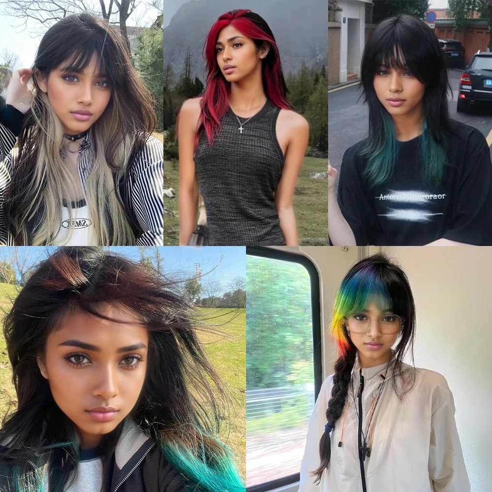 Color hair piece wig piece hair extension simulation female high temperature silk curling straight hair piece