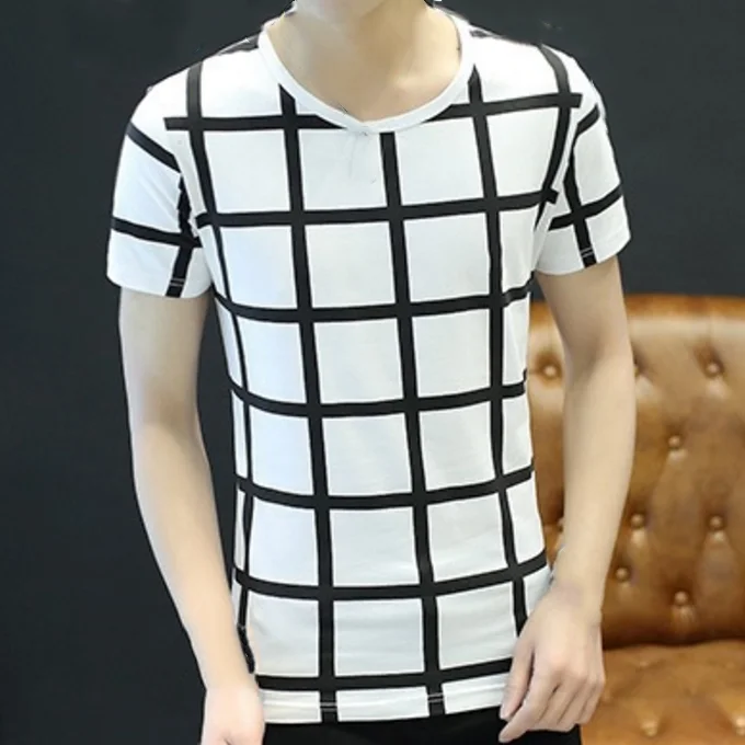 
Cheap Male T Shirts Men Plaid T-shirts Summer Man Printed T-Shirt 