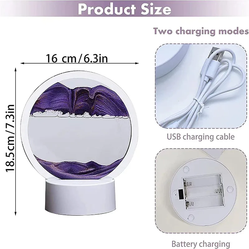 Moving Sand Art Table Lamp 3D Deep Sea Sandscape Quicksand Lamp 360 Rotating Hourglass Lights 7 Color Changing Sand Motion Lamp